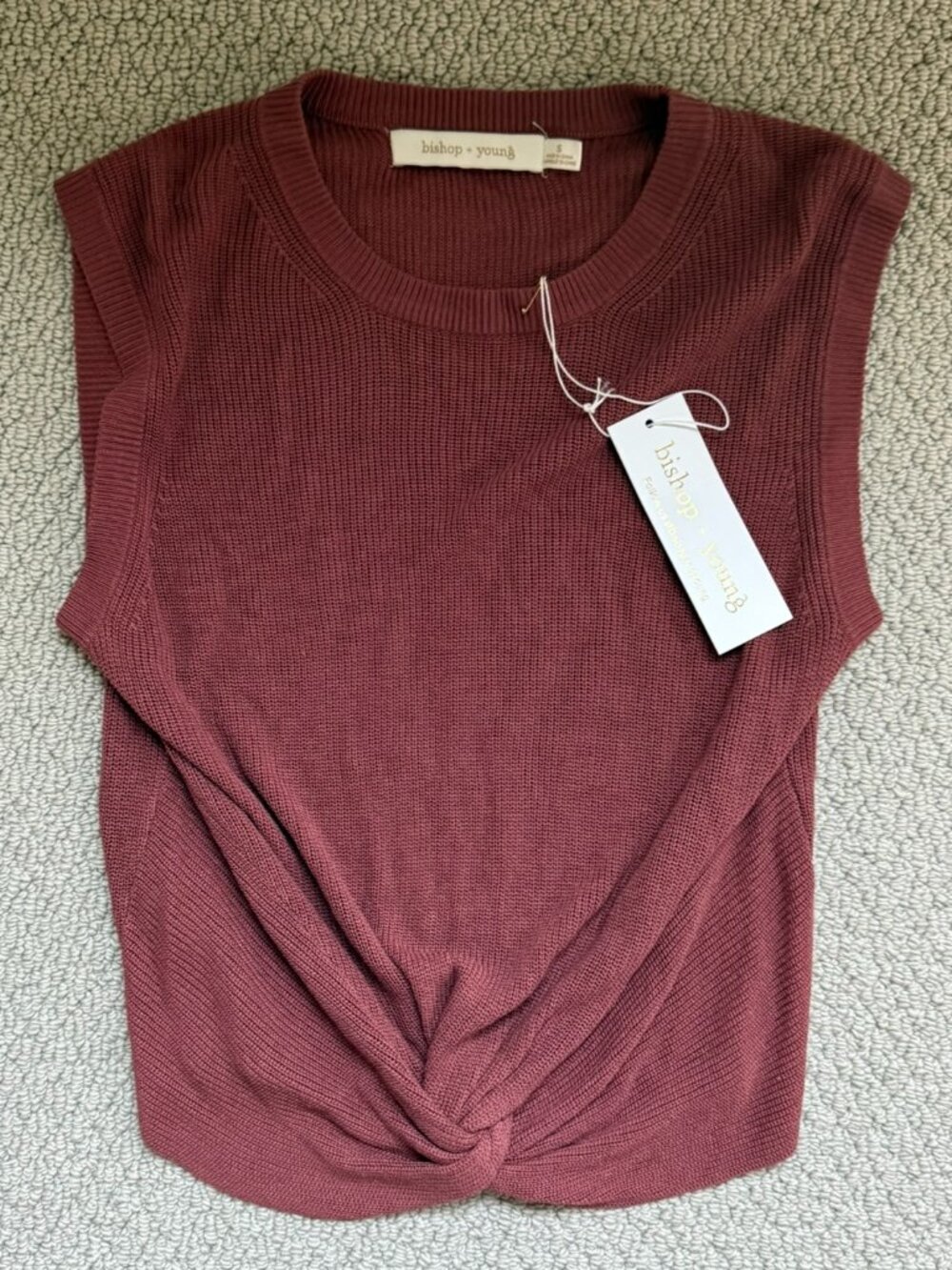 Bishop + Young Women Bonita Twist Front Crop Sweater Small Rust Brown, NWT